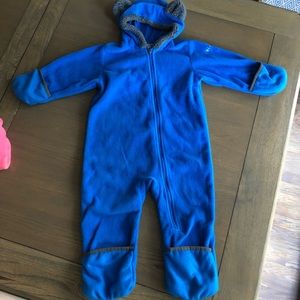 Columbia blue fleece baby bunting with bear ears